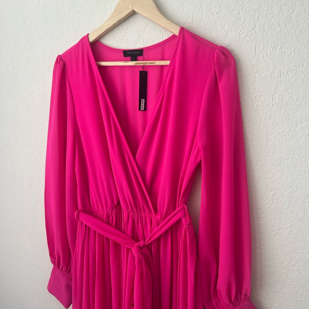 Miss Avenue Vibrant Pink Long Sleeve Dress